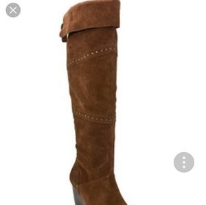 Nicole Shy Brown Suede Leather Wedge Boots sz 8m